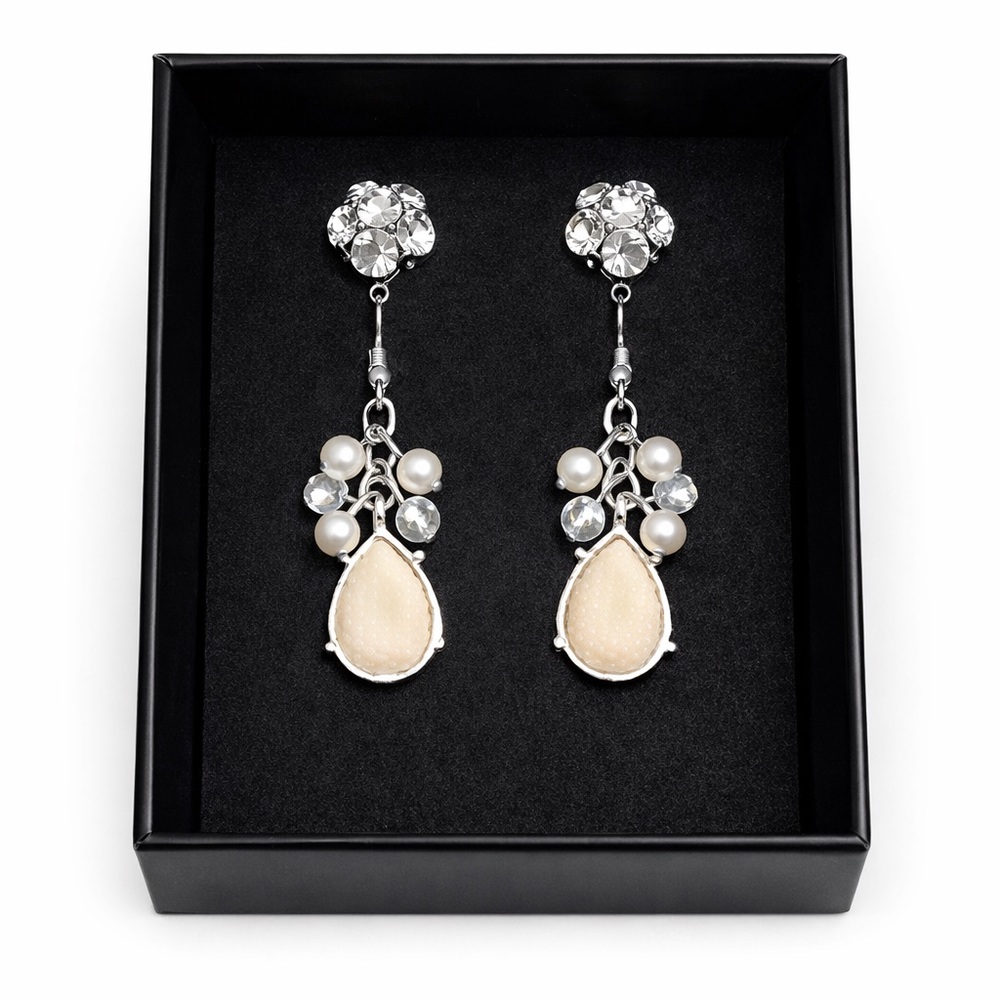 Crystal & Pearl Drop Earrings | Champagne Teardrop | Elegant Statement